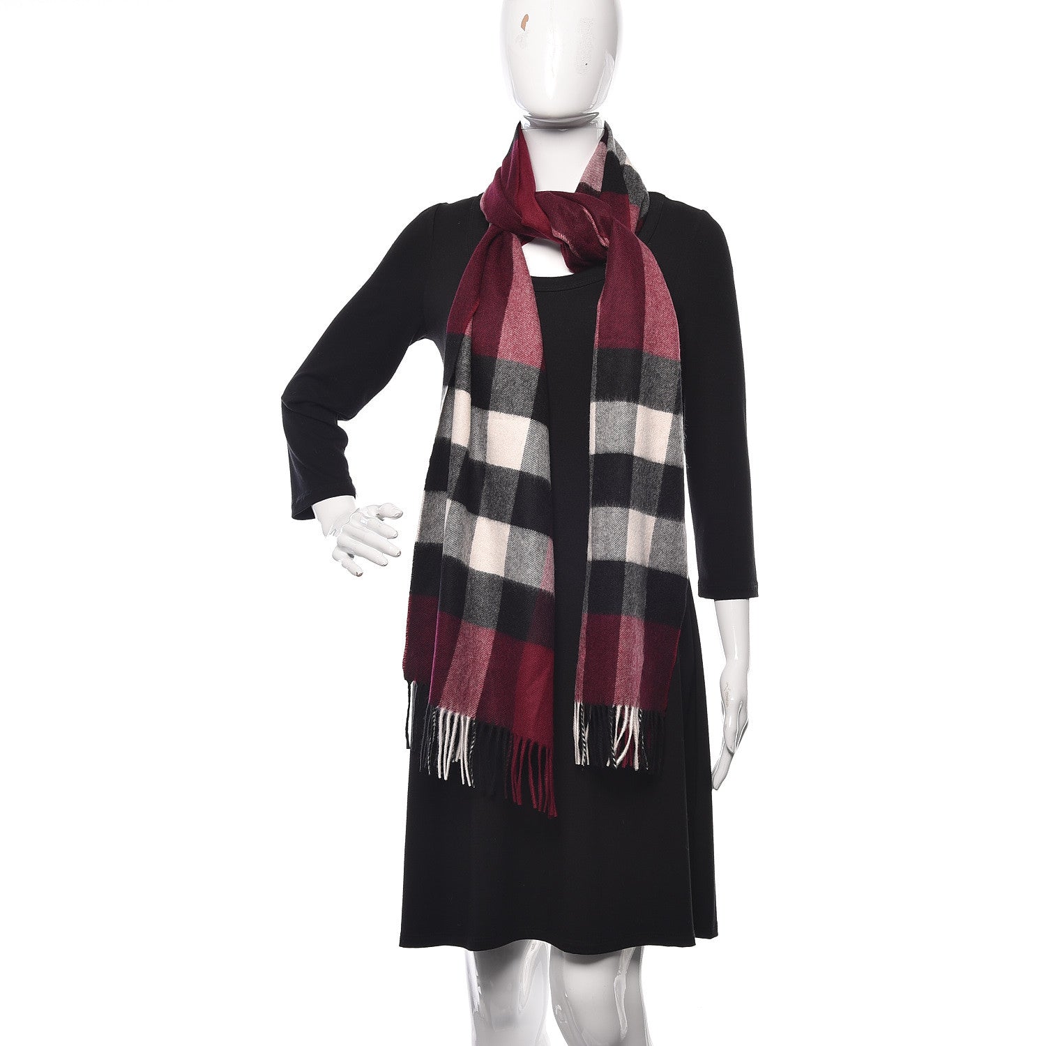 Burberry Cashmere Giant Check Fringe Scarf Claret 2 of 5