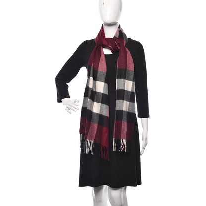 Burberry Cashmere Giant Check Fringe Scarf Claret 2 of 5