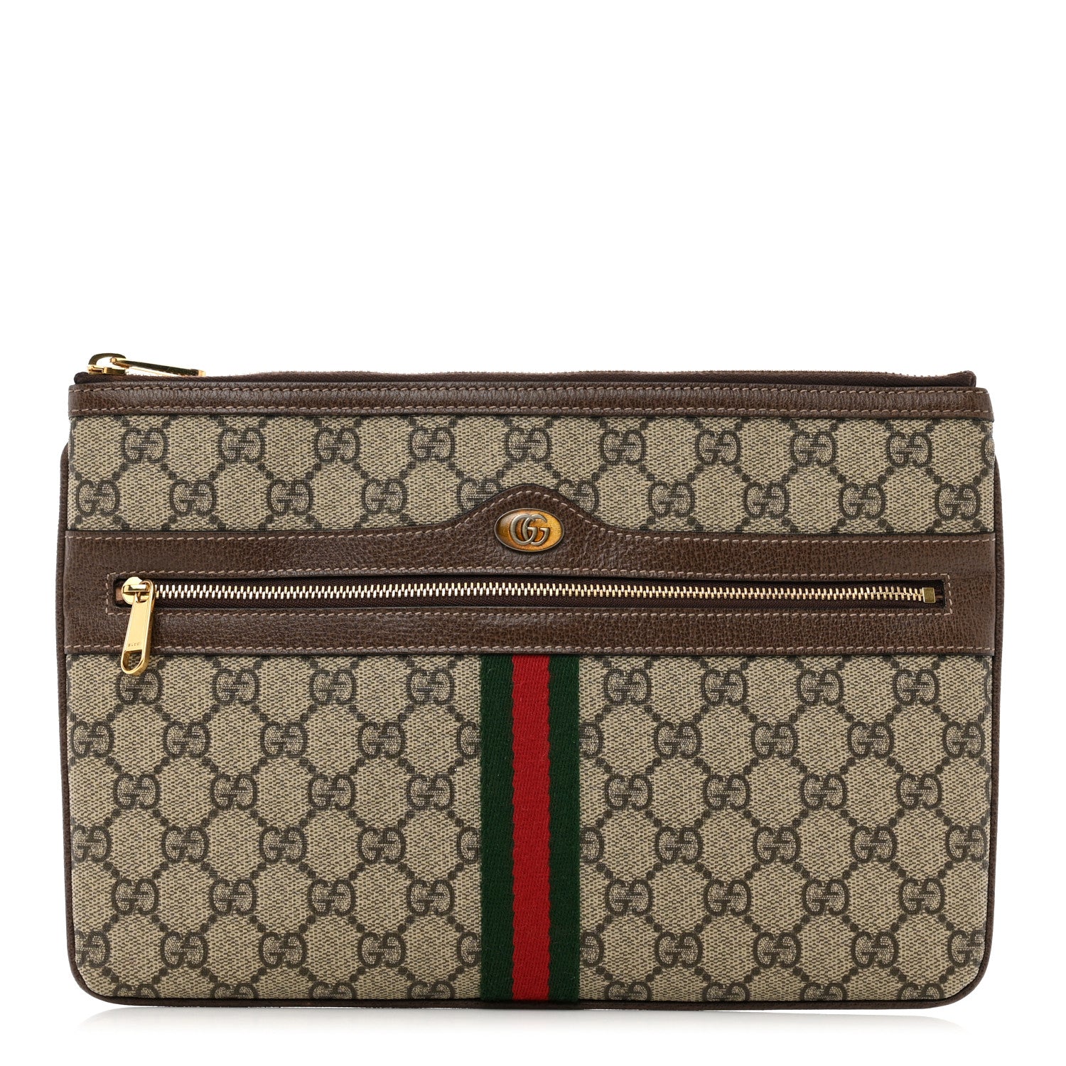 Gucci GG Supreme Monogram Large Ophidia Pouch Clutch Brown 1 of 10