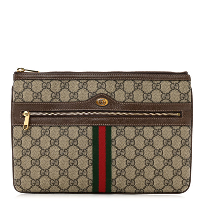 Gucci GG Supreme Monogram Large Ophidia Pouch Clutch Brown 1 of 10