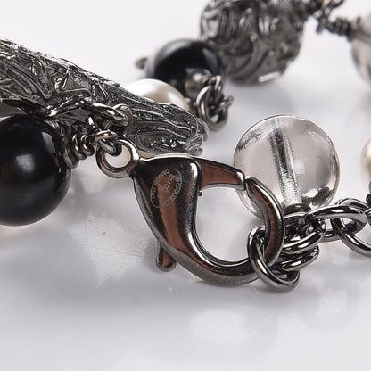 Chanel Pearl Beaded CC Bracelet Black Silver 6 of 7