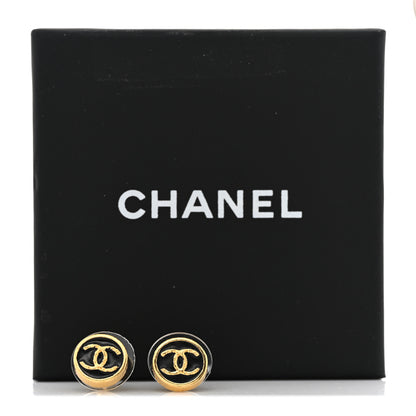 Chanel Resin CC Round Earrings Gold Black 5 of 5