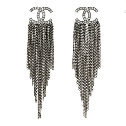 Chanel Baguette Crystal CC Chain Drop Earrings Silver 1 of 5