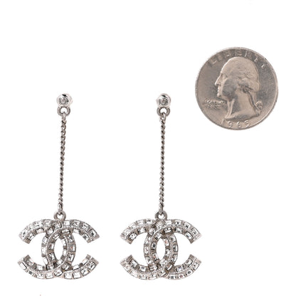 Chanel Baguette Crystal CC Drop Earrings Silver 2 of 5