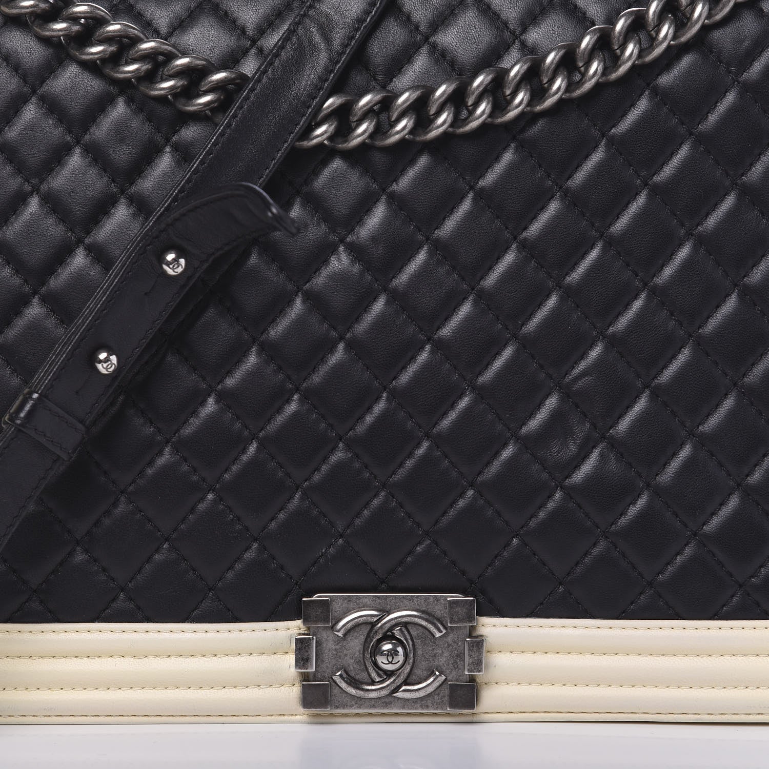 Chanel Lambskin Quilted Large Boy Flap Black White 13 of 13