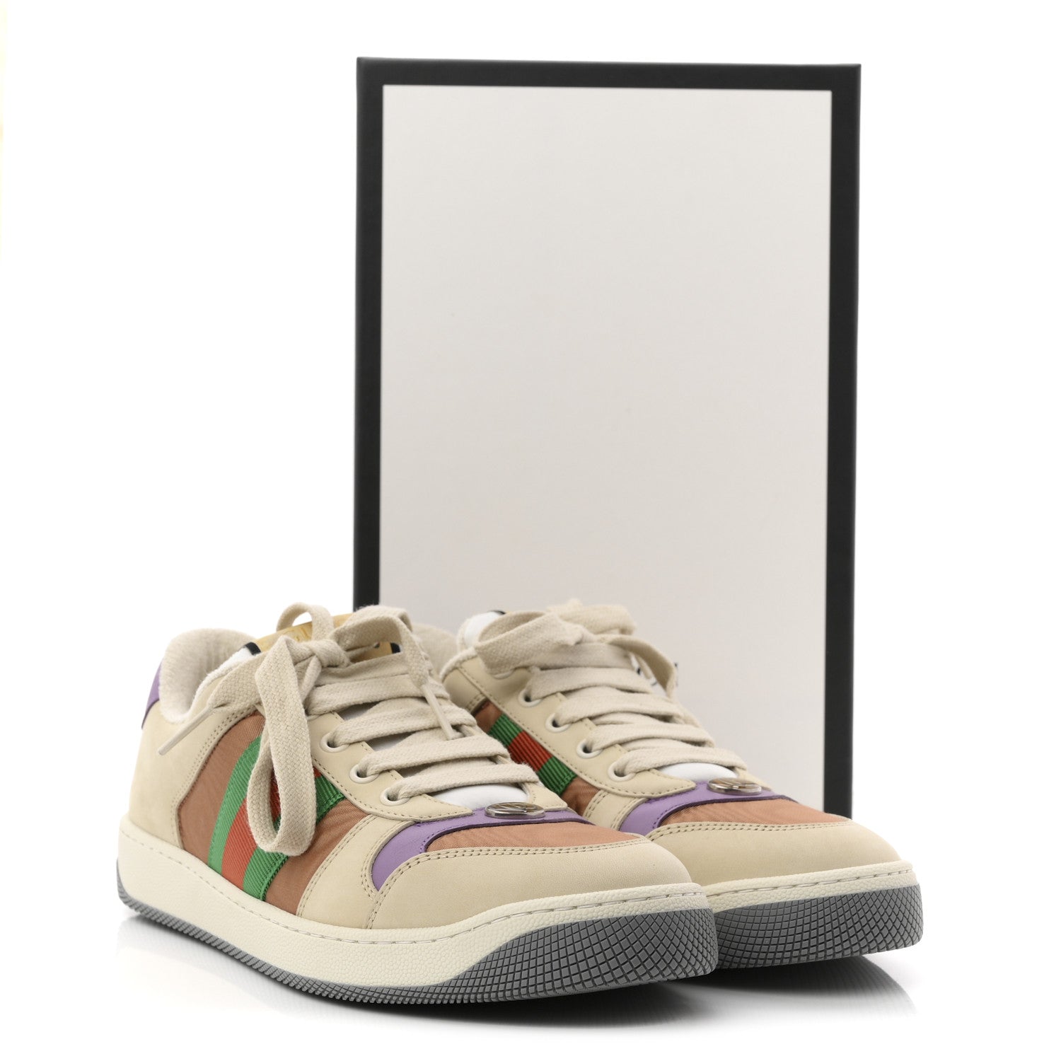 その他 GUCCI Gucci Moire Fabric Nubuck Web Womens Screener Sneakers 38 Cinnamon