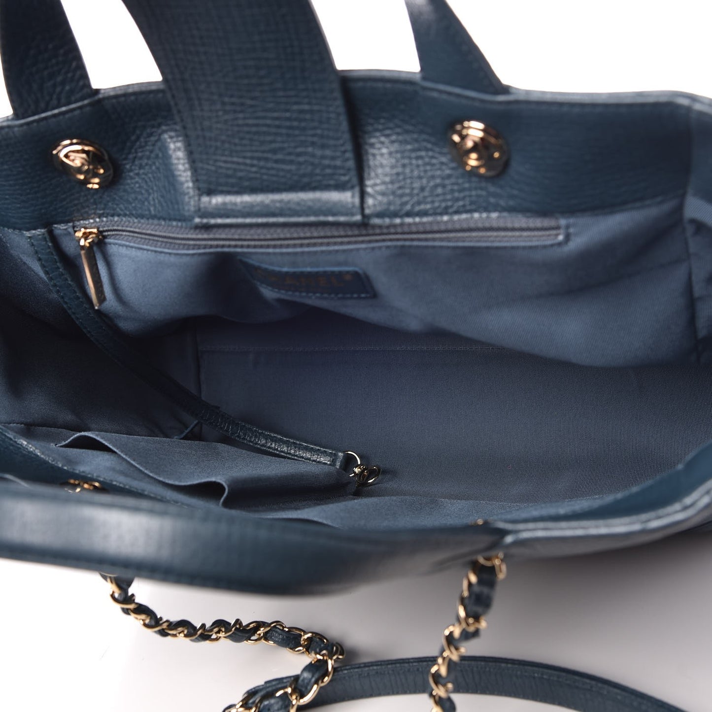 Metallic Calfskin Chevron Quilted Statement Shopping Bag Blue