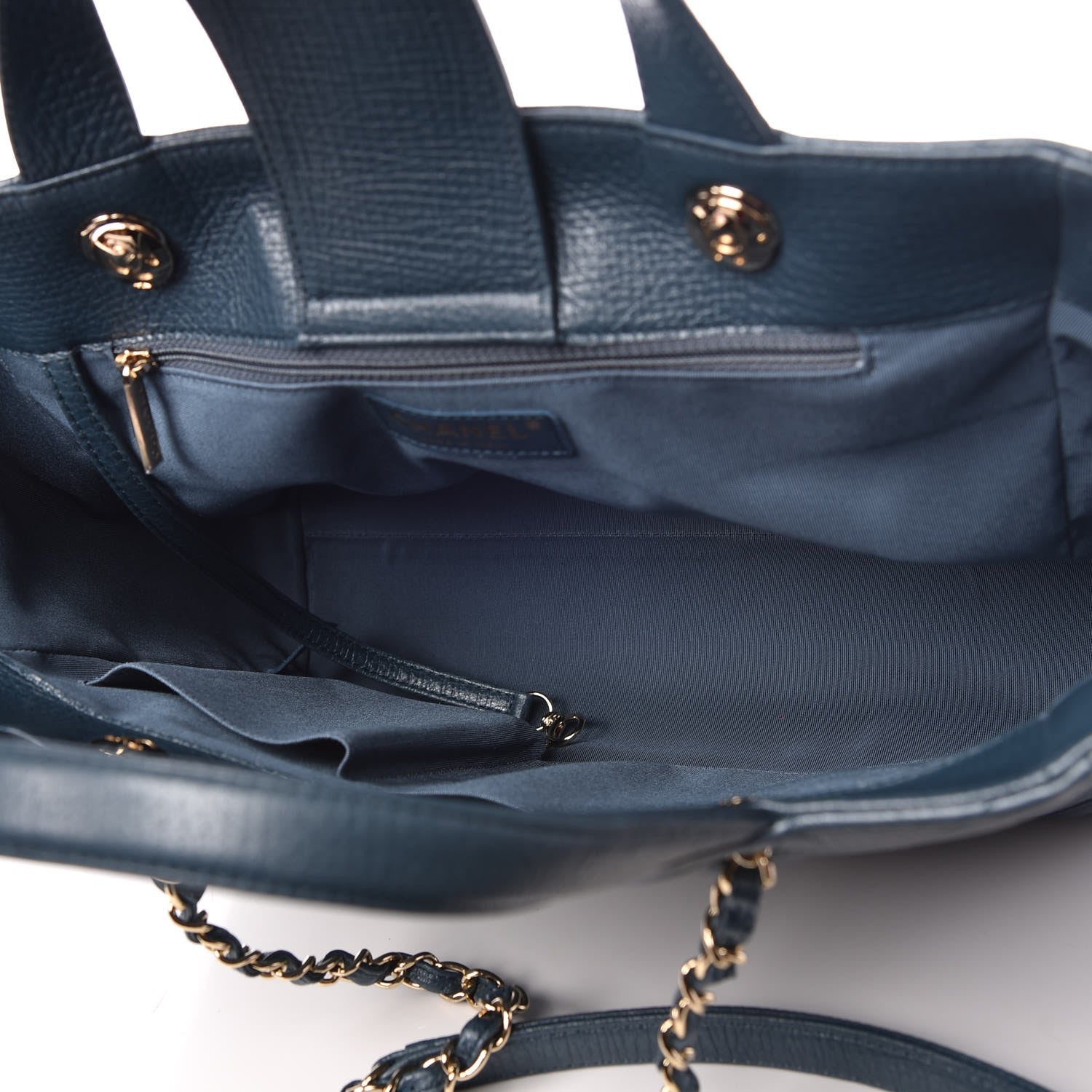Chanel Metallic Calfskin Chevron Quilted Statement Shopping Bag Blue 6 of 8