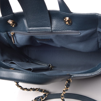 Chanel Metallic Calfskin Chevron Quilted Statement Shopping Bag Blue 6 of 8