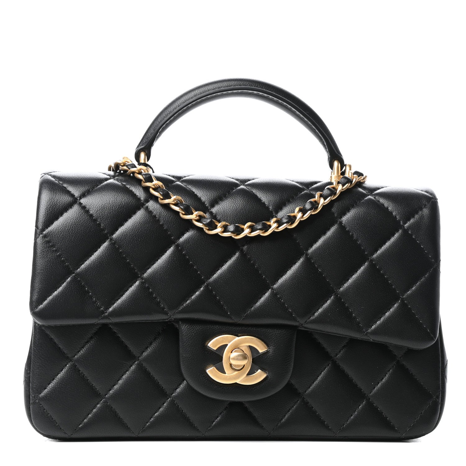 Chanel Lambskin Quilted Mini Top Handle Rectangular Flap Black 1 of 11