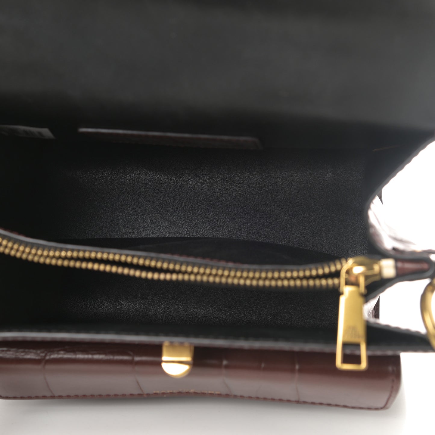 Calfskin Crocodile Embossed Uptown Shoulder Bag Brown