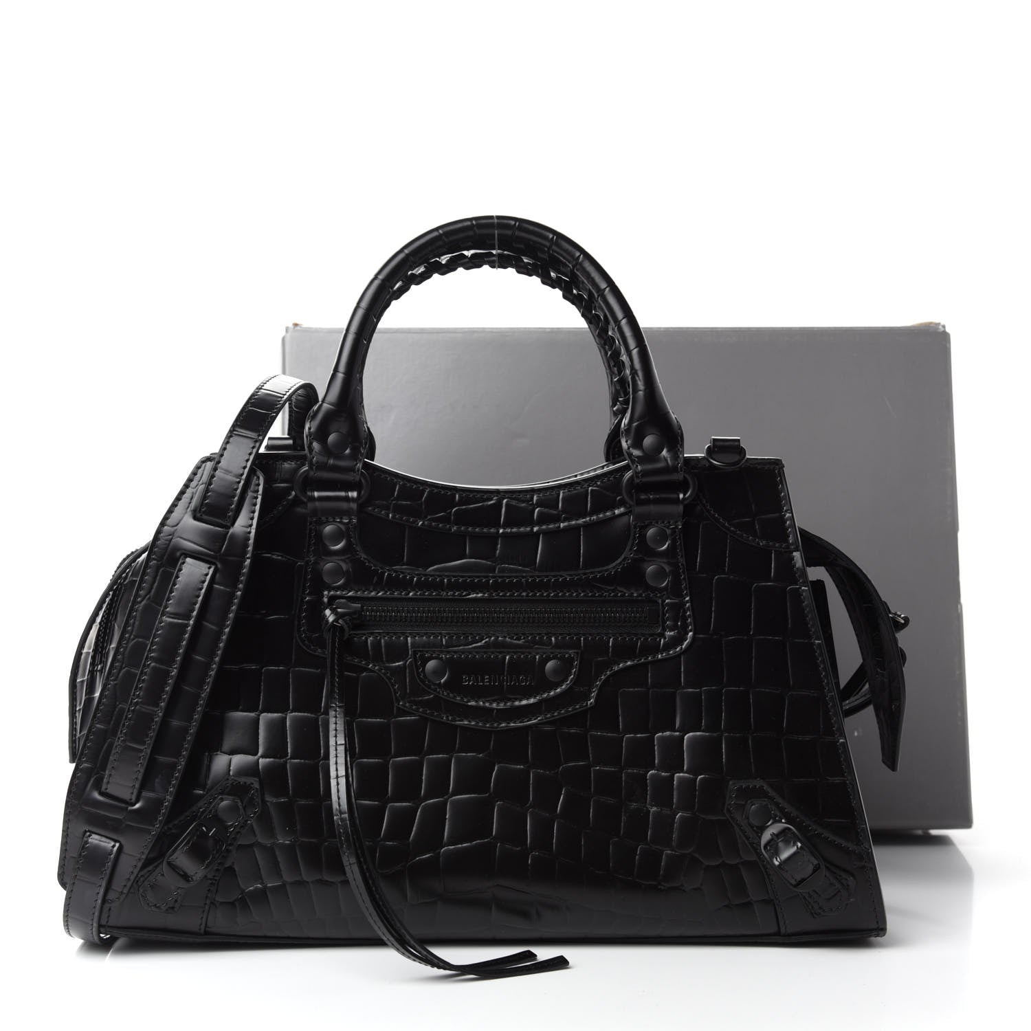 Balenciaga Semi Shiny Calfskin Crocodile Embossed Neo Classic Black Hardware S City Black 12 of 12