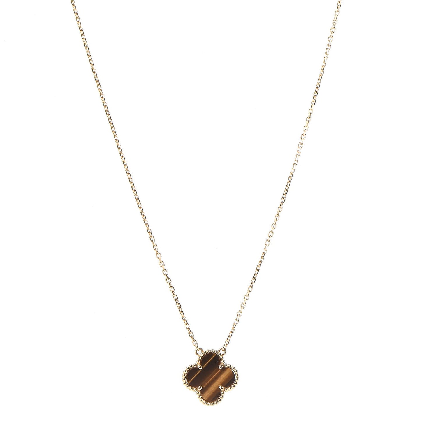 18K Yellow Gold Tiger Eye Vintage Alhambra Pendant Necklace