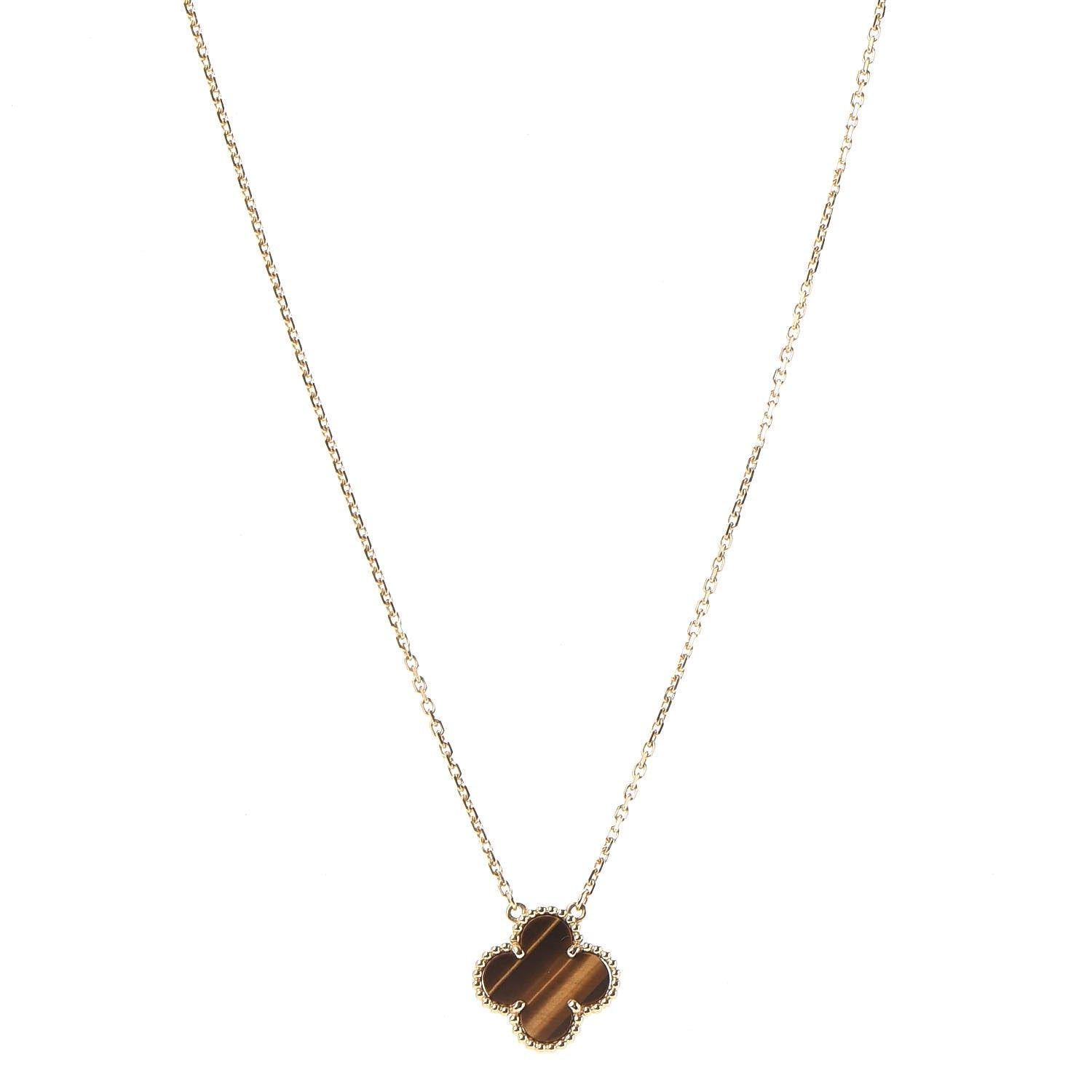 Van Cleef & Arpels 18K Yellow Gold Tiger Eye Vintage Alhambra Pendant Necklace 1 of 8
