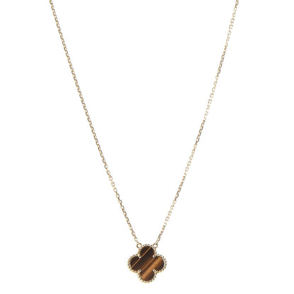 Van Cleef & Arpels 18K Yellow Gold Tiger Eye Vintage Alhambra Pendant Necklace 1 of 8
