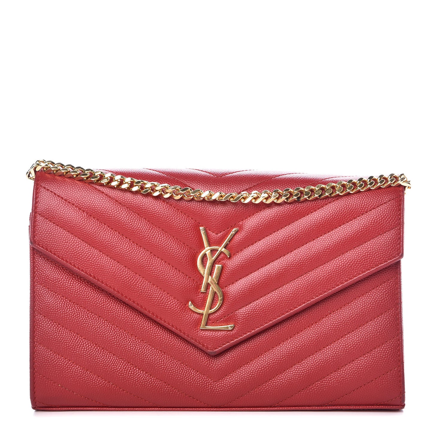 Grain De Poudre Matelasse Chevron Monogram Chain Wallet Red