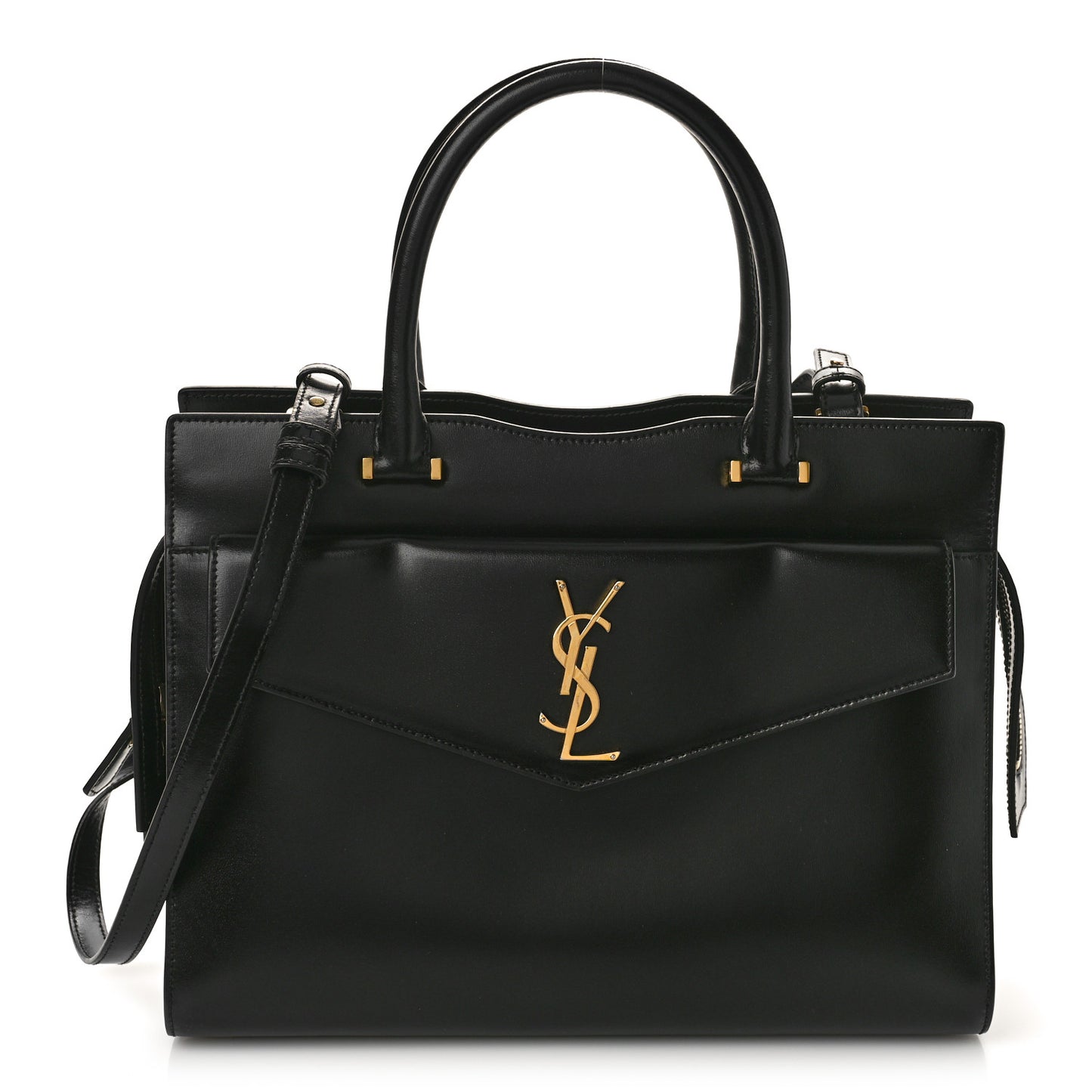 Shiny Calfskin Medium Uptown Tote Black