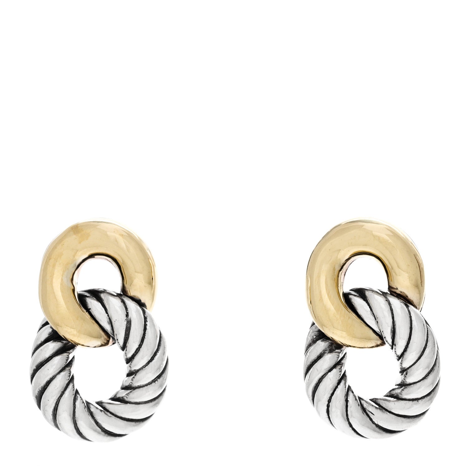 David Yurman Sterling Silver 18K Yellow Gold Belmont Curb Link Drop Earrings 1 of 4