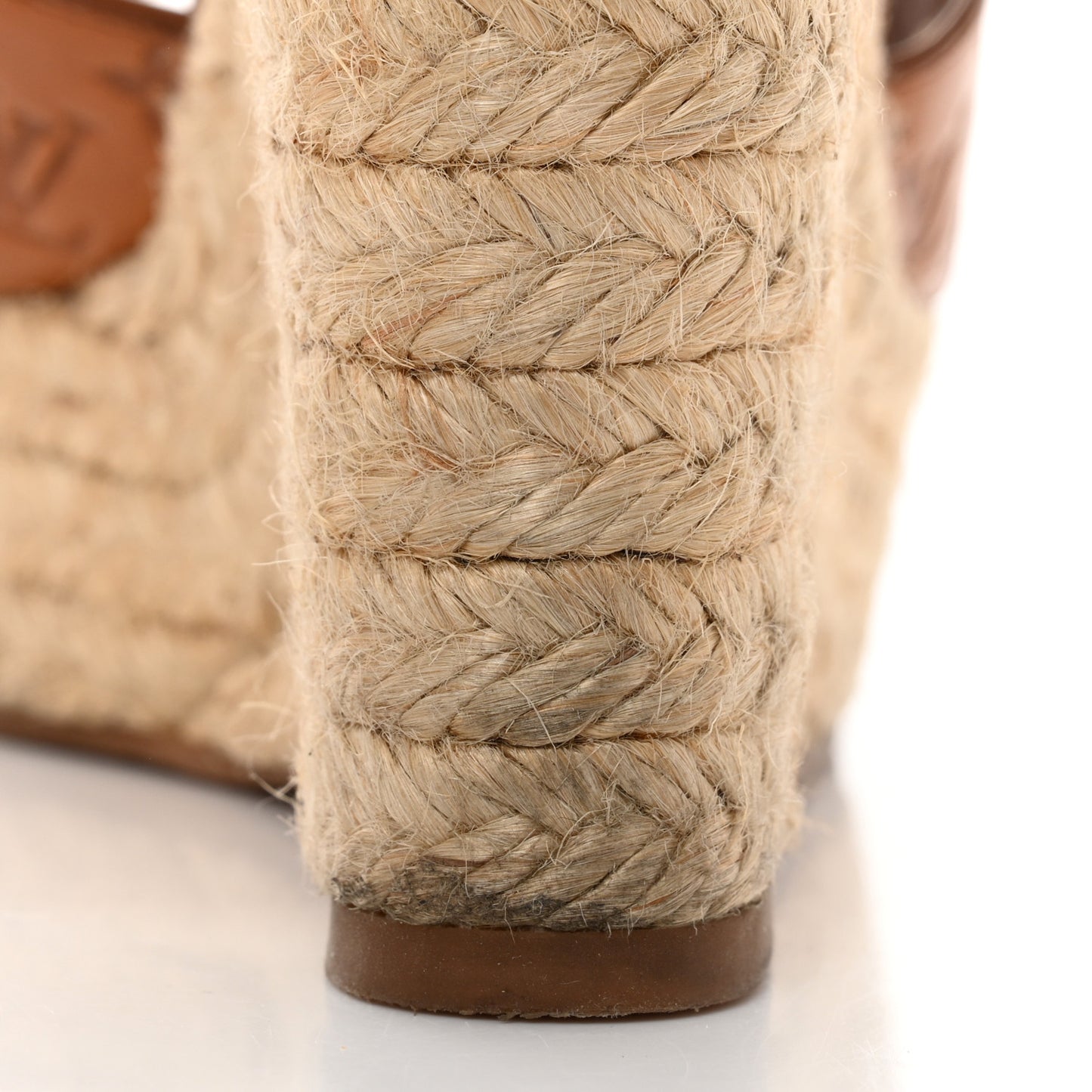 Calfskin Monogram Embossed Espadrille Wedge Sandals 35.5 Cognac