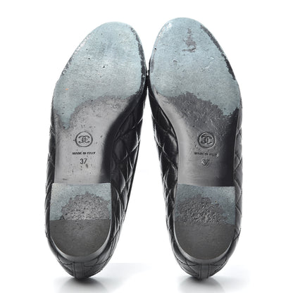 Chanel Aged Calfskin Quilted CC Cap Toe Ballerina Flats 37 Black 7 of 7