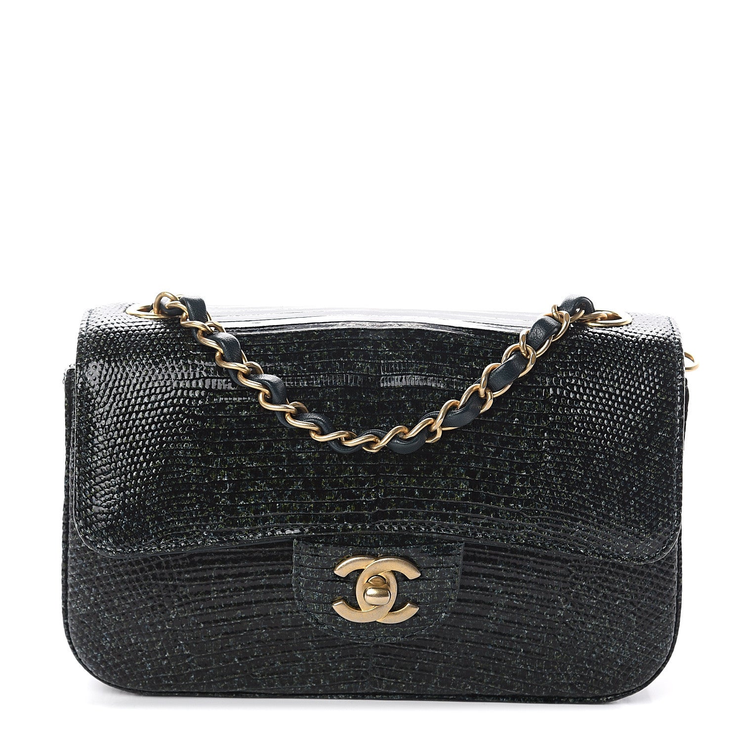 Chanel Lizard Mini Rectangular Flap Dark Green 1 of 8