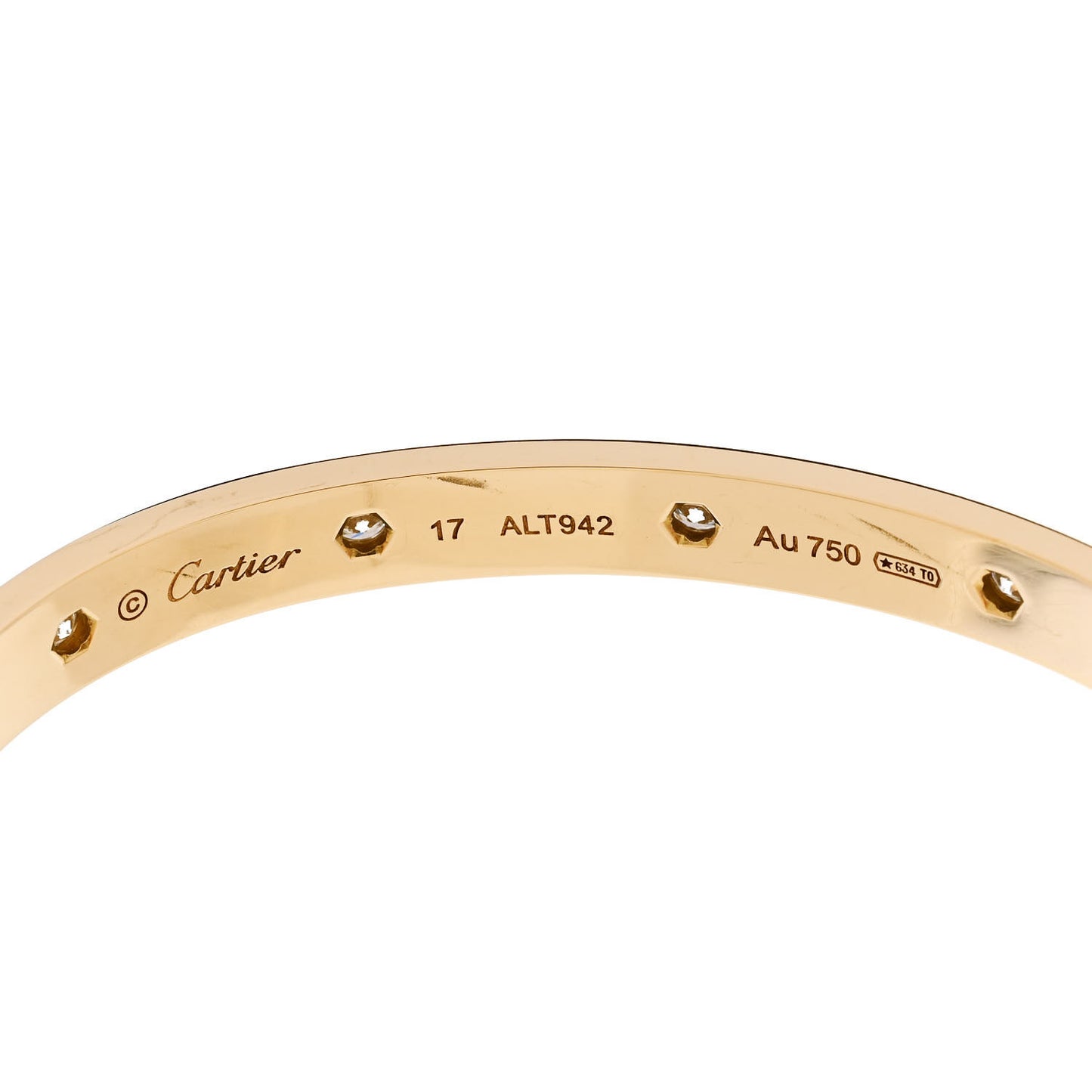 18K Yellow Gold 10 Diamond LOVE Bracelet 17