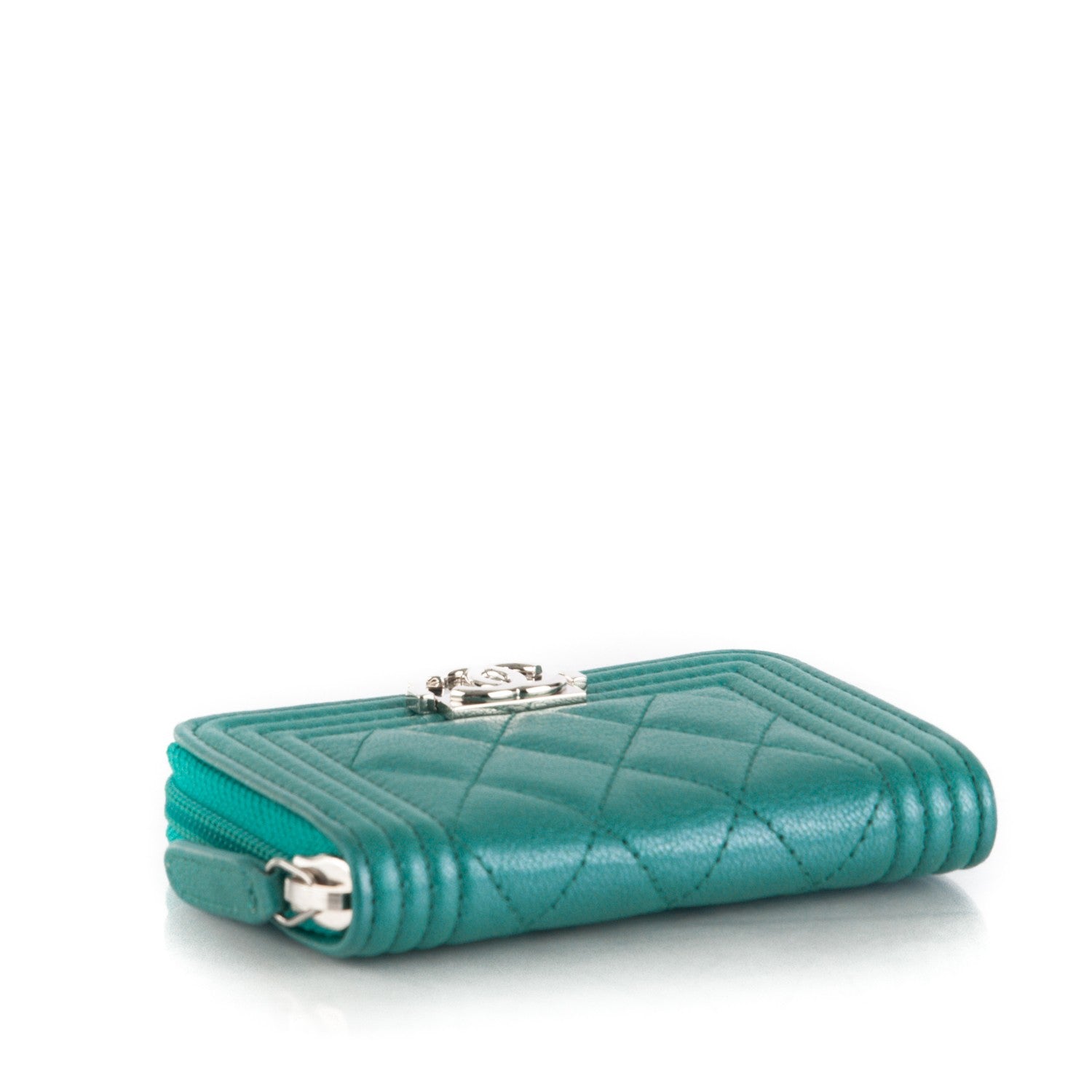 Chanel Metallic Goatskin Boy Zip Around Coin Purse Wallet Turquoise 4 of 7