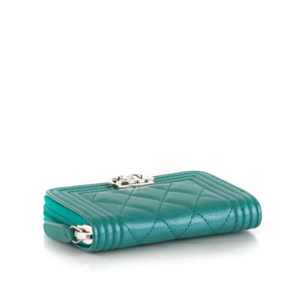 Chanel Metallic Goatskin Boy Zip Around Coin Purse Wallet Turquoise 4 of 7