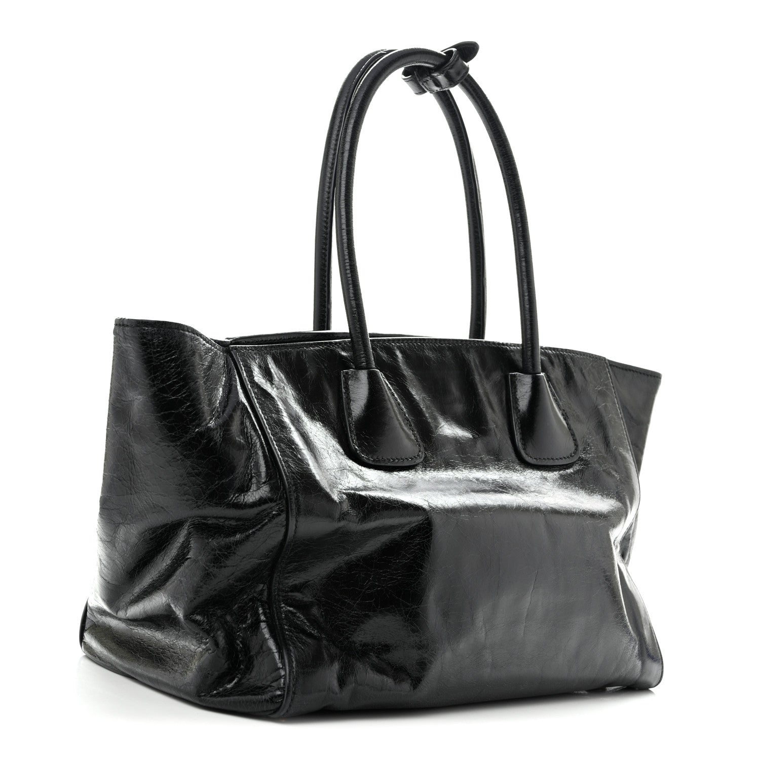 Prada Glossy Calfskin Phenix Shopping Tote Black 3 of 12
