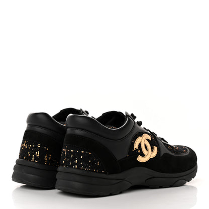 Chanel Velour Tweed CC Sneakers 40 Black Gold 4 of 14