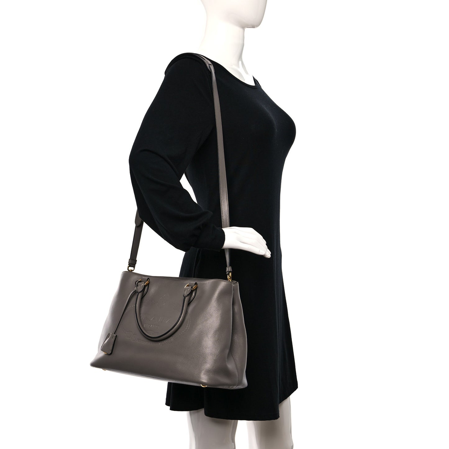 Glace Calfskin Embossed Logo Tote Argilla