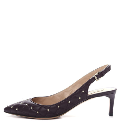 Valentino Garavani Nappa Quilted Rockstud Spike Slingback Low Heel Pumps 39 Rubin 1 of 13
