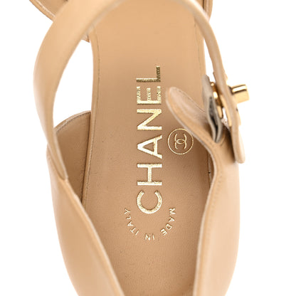 Chanel Lambskin Patent Cap Toe Mary Jane Wedge Pumps 37.5 Beige Black 9 of 10