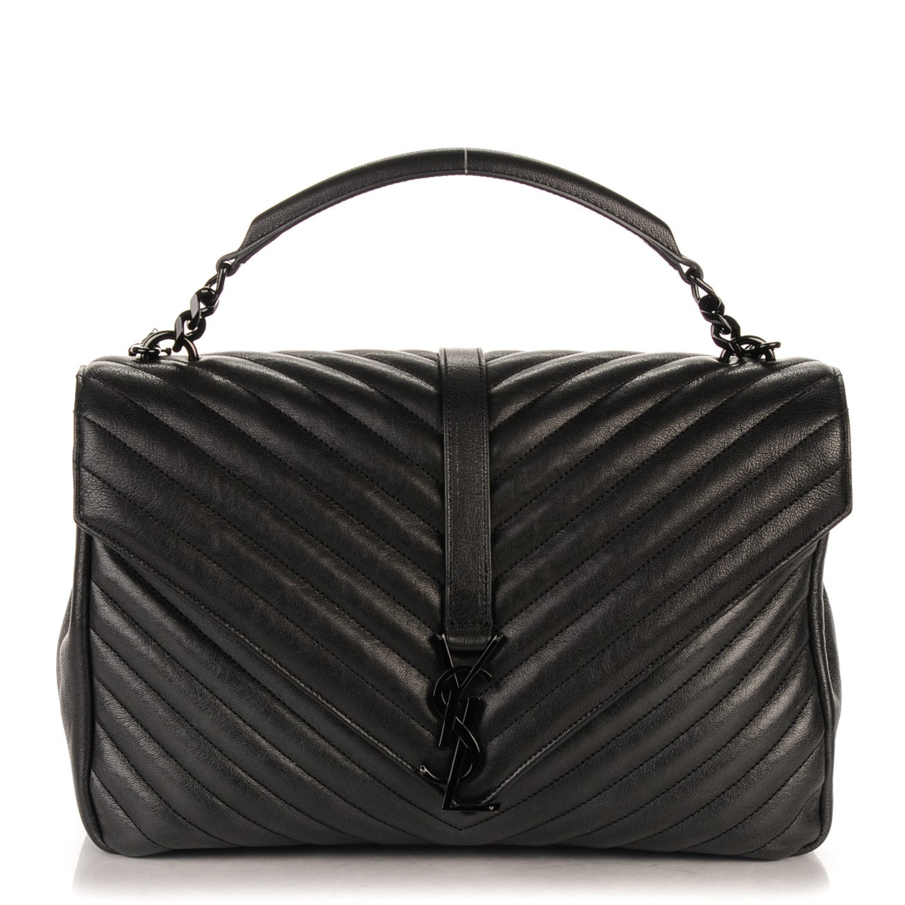 Saint Laurent Sheepskin Matelasse Chevron Monogram Monochrome Large College Satchel Black 1 of 7