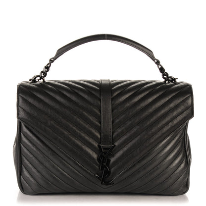 Saint Laurent Sheepskin Matelasse Chevron Monogram Monochrome Large College Satchel Black 1 of 7