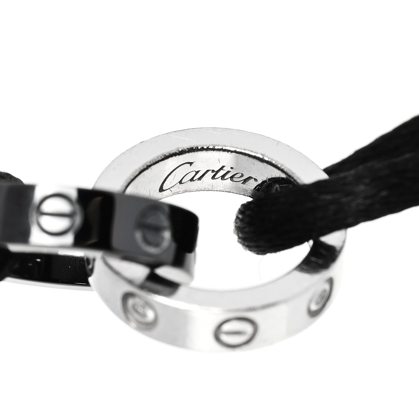 18K White Gold Ceramic 4 Diamond LOVE Cord Bracelet Black