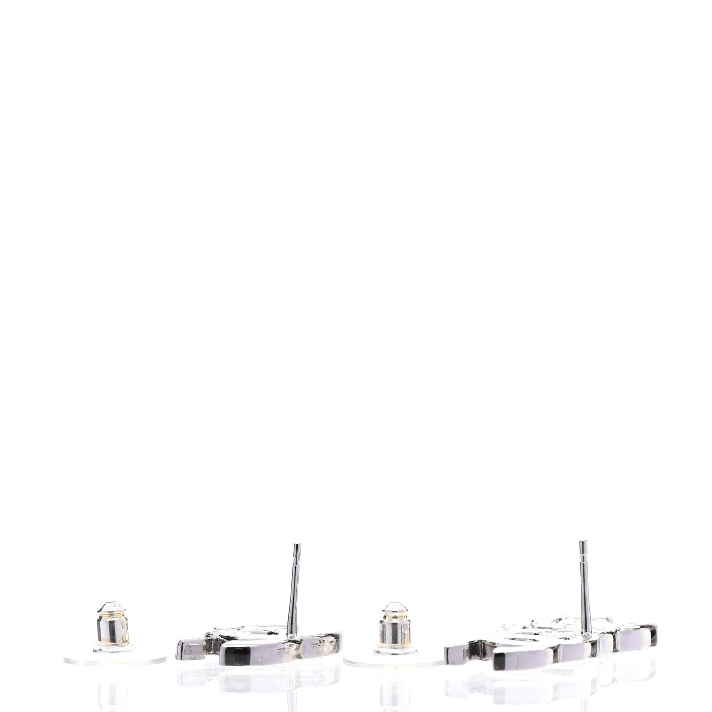 Baguette Crystal Double CC Earrings Silver