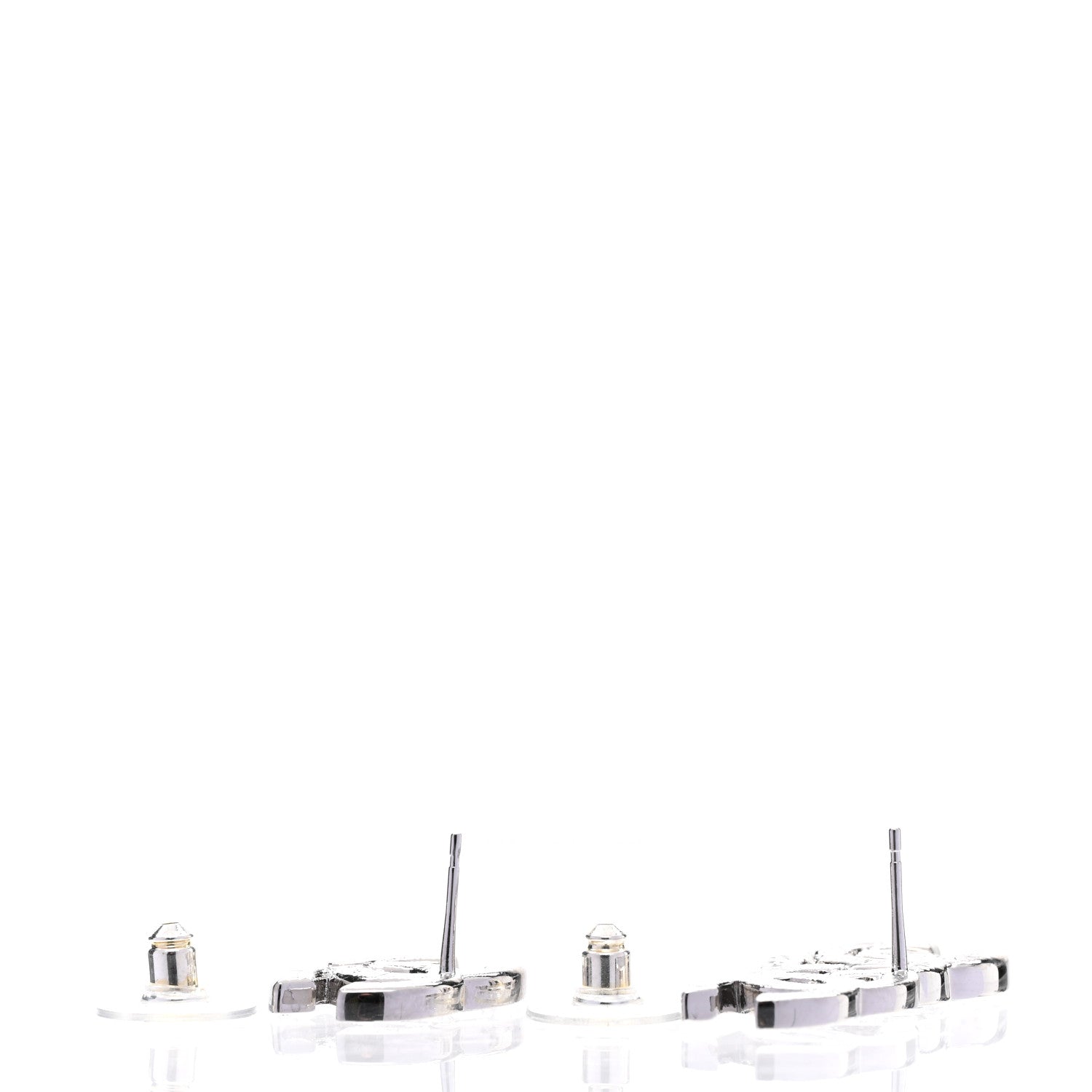 Chanel Baguette Crystal Double CC Earrings Silver 4 of 5