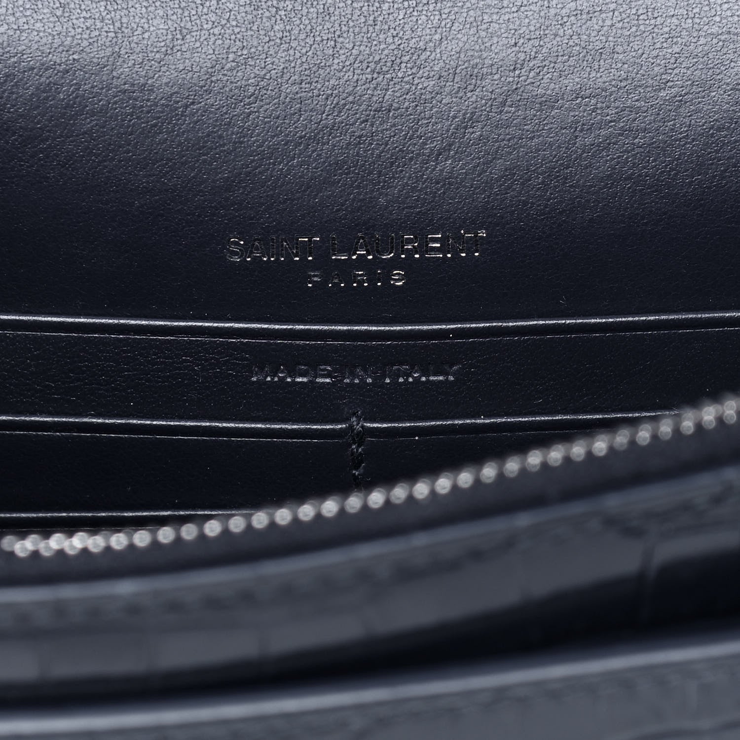 Saint Laurent Calfskin Crocodile Embossed Monogram Sunset Chain Wallet New Cobalt 12 of 13