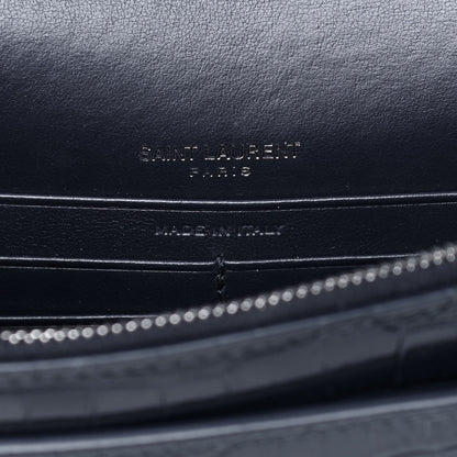 Saint Laurent Calfskin Crocodile Embossed Monogram Sunset Chain Wallet New Cobalt 12 of 13