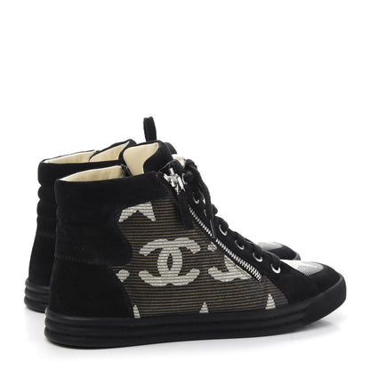 Chanel Canvas Suede CC Star Zipped High Top Sneakers 37 Black 4 of 8
