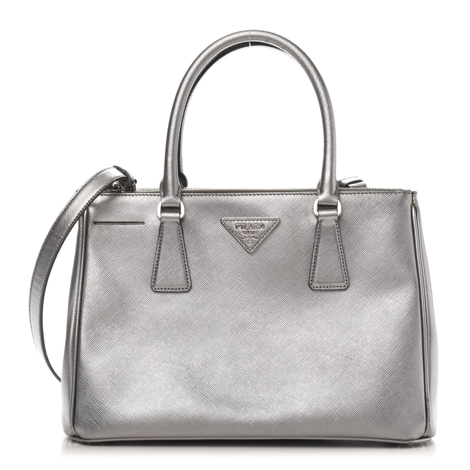 Prada Metallic Saffiano Small Galleria Double Zip Tote Cromo 1 of 14