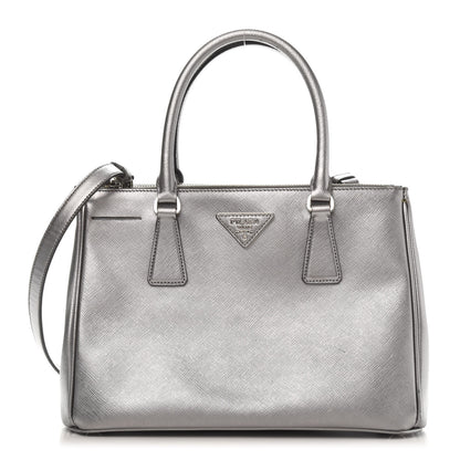 Prada Metallic Saffiano Small Galleria Double Zip Tote Cromo 1 of 14