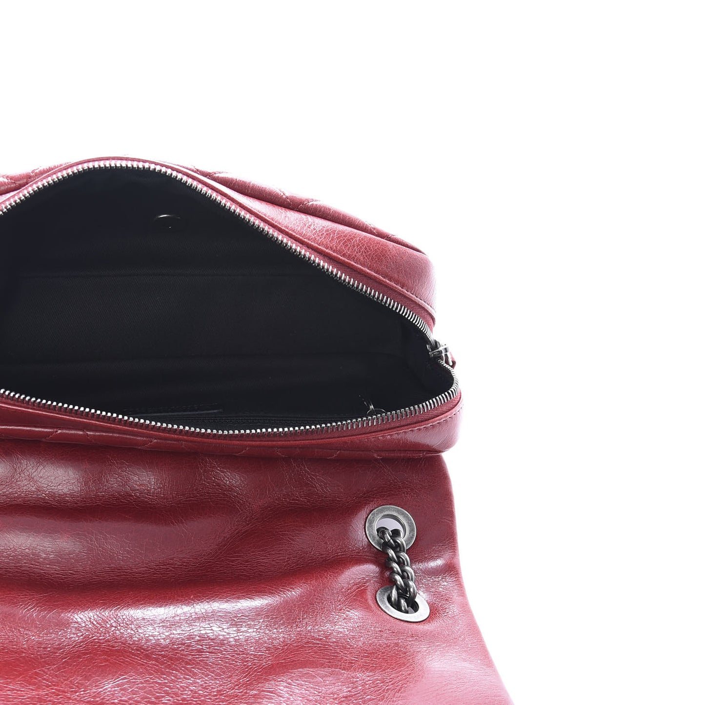 Glazed Calfskin Quilted Medium Duo Color Flap Dark Red