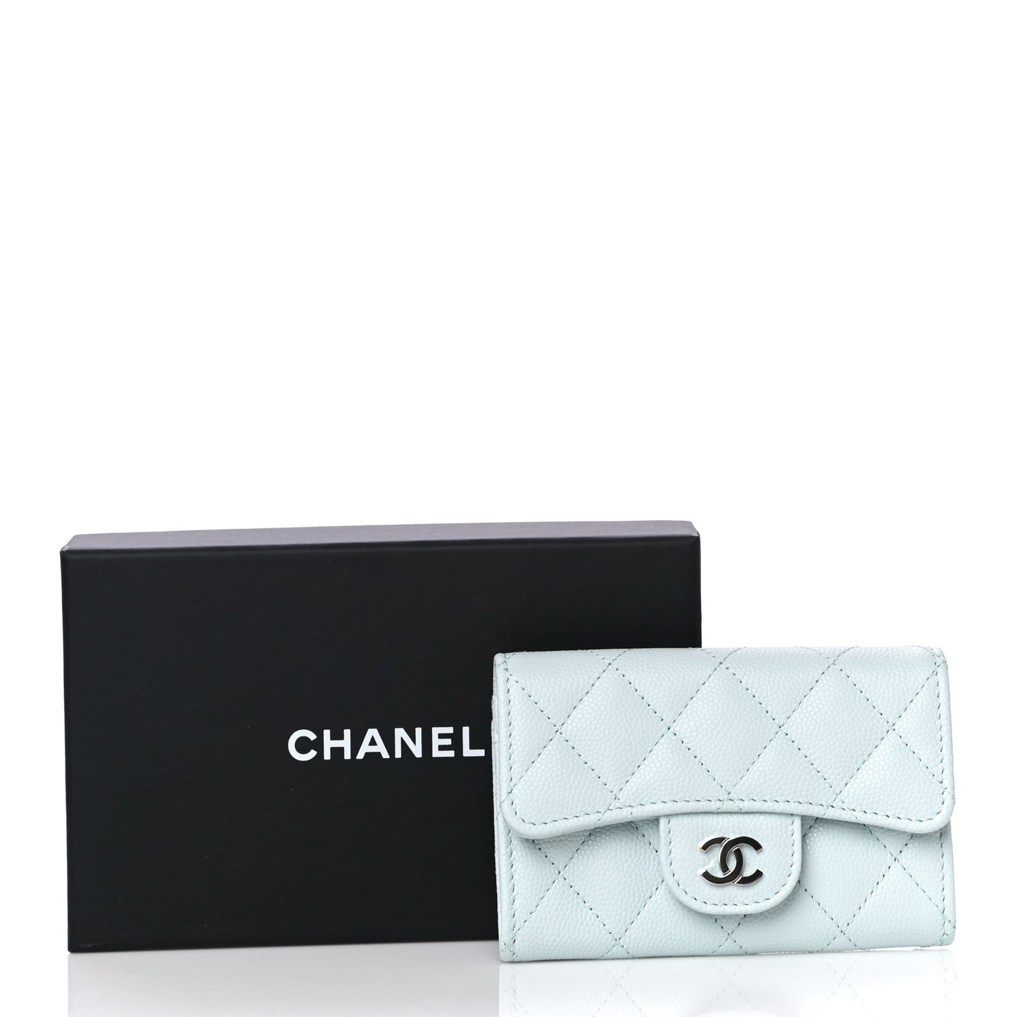 Caviar Quilted Flap Card Holder Wallet Light Blue