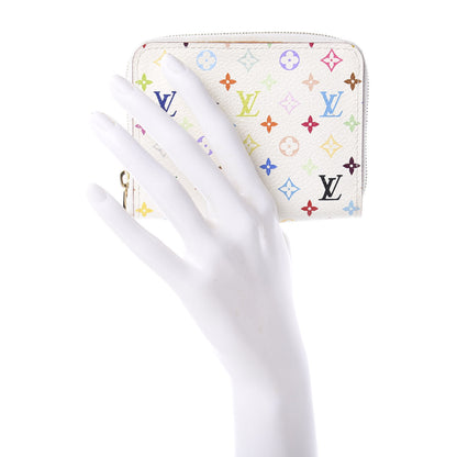 Louis Vuitton Monogram Multicolor Zippy Coin Purse Wallet White Litchi 2 of 8