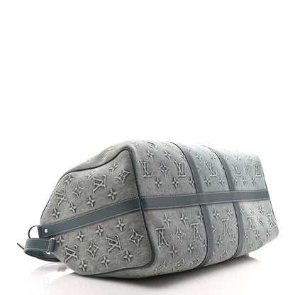 Louis Vuitton Monogram Washed Denim Keepall Bandouliere 50 Blue 3 of 8