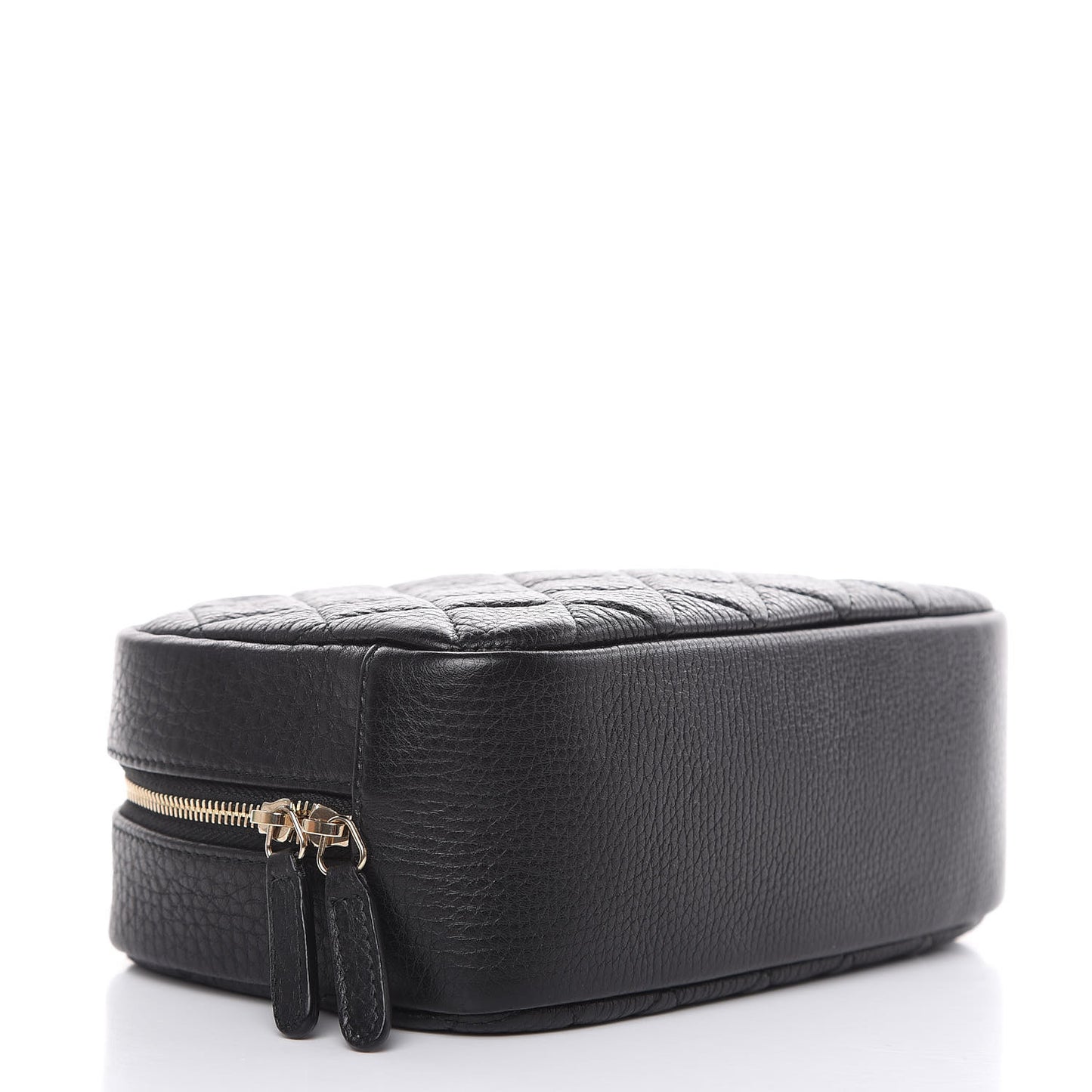 Grained Calfskin Quilted Medium Curvy Pouch Cosmetic Case Black