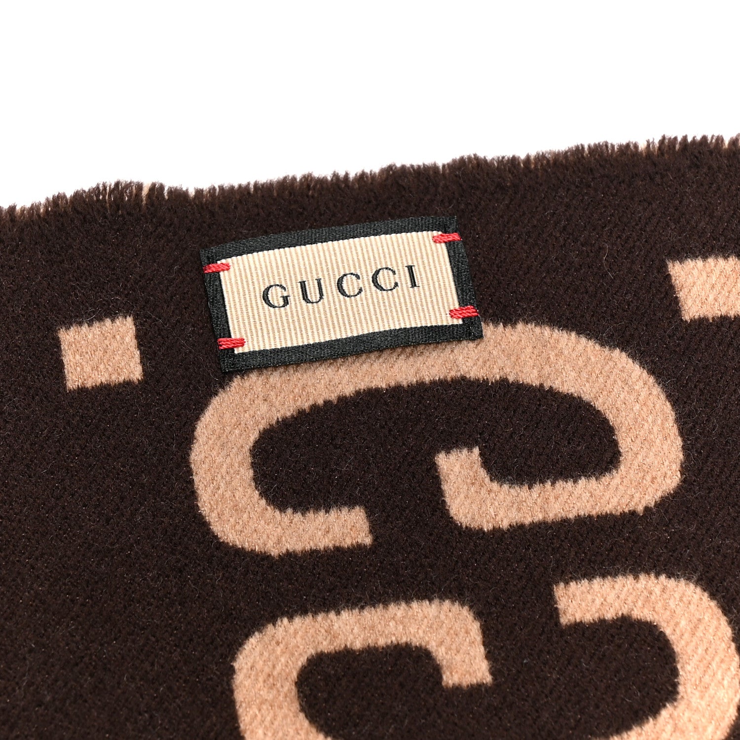 Gucci Wool Silk Monogram Jumbo GG Freedom Scarf Dark Brown Beige