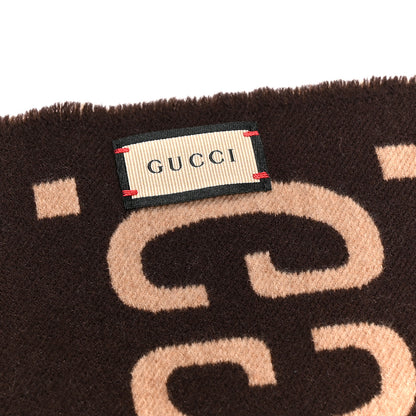 Gucci Wool Silk Monogram Jumbo GG Freedom Scarf Dark Brown Beige 3 of 4